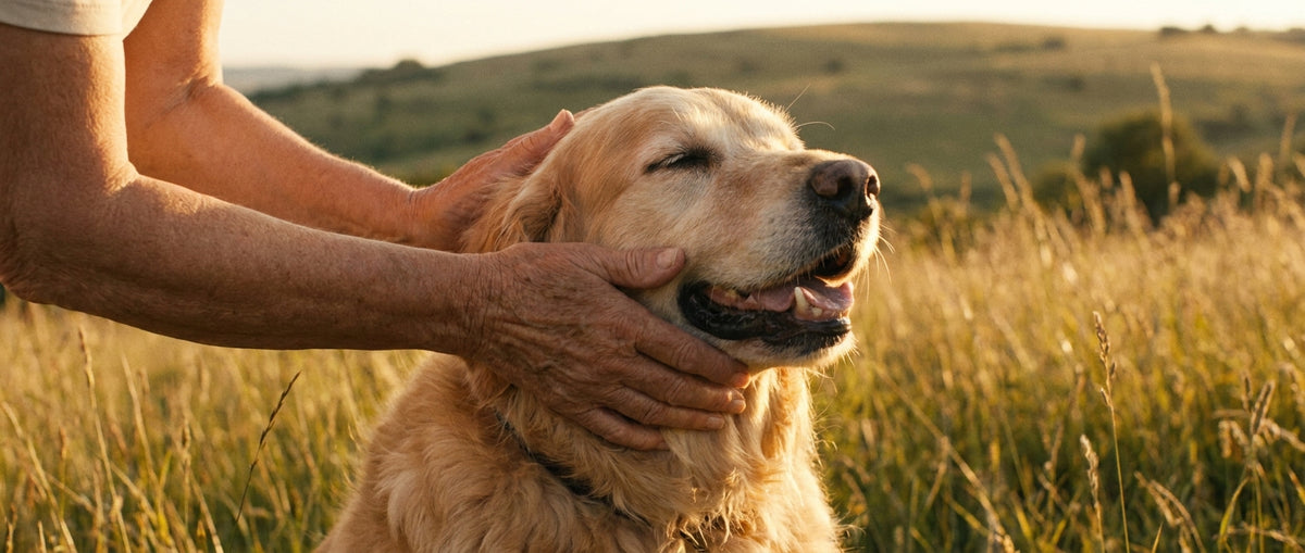 Senior dog with owner